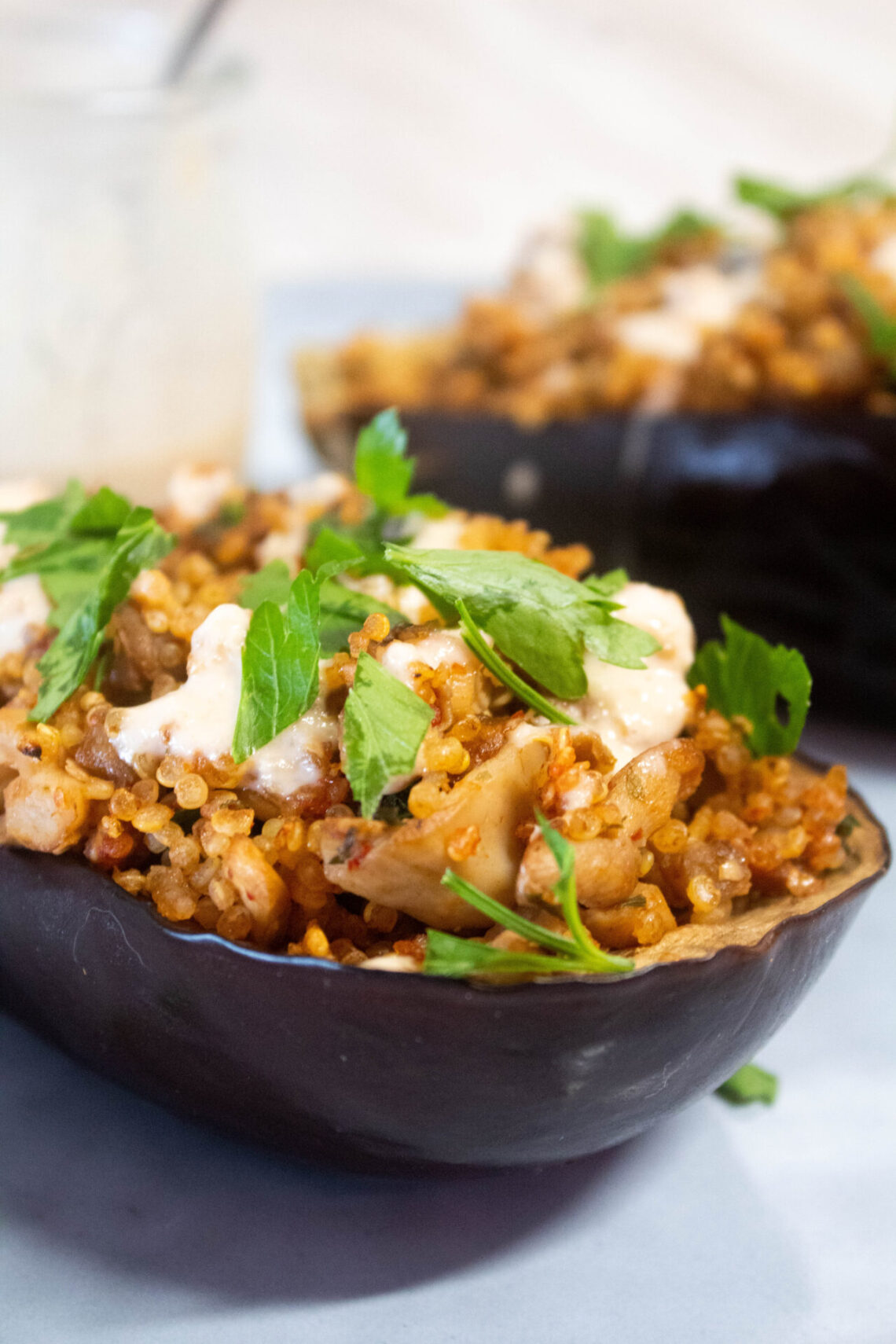 Beringela Recheada Quinoa E Cogumelos Cogumelo Vegetariano